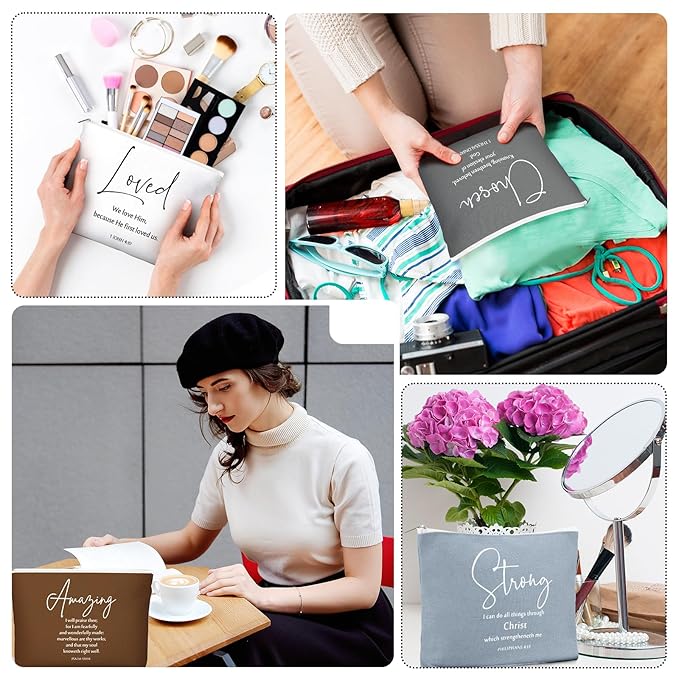 20 Pcs Christian Gifts for Women Religious Makeup Bags Cosmetic Inspirational Bible Verse Pencil Pouch with Zipper Mothers Day Thank You Church Gift Mom Travel Employee(Neutral,Bible Words)