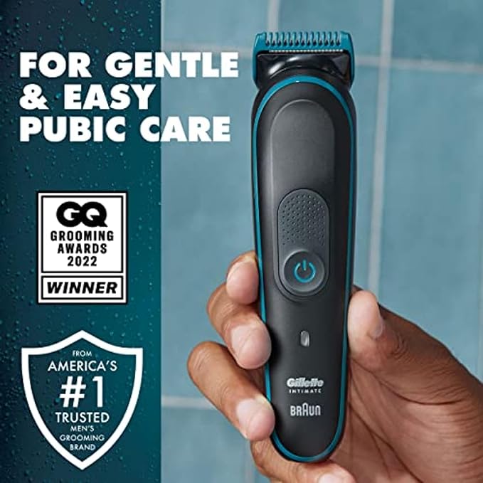 Gillette Intimate Men’s Manscape Pubic Hair Trimmer, SkinFirst Ball Trimmer For Men, Waterproof, Cordless For Wet/Dry Use, Electric Shaver For Men, Lifetime Sharp Blades, Manscaping Body Groomer