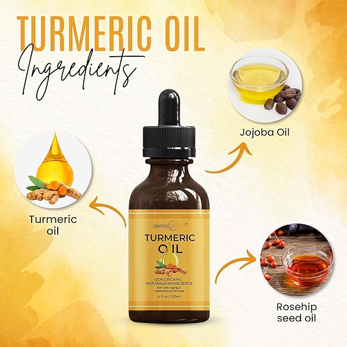 Organic Turmeric Oil for Skin Lightening - Turmeric Face Oil for Dark Spots, Anti-Aging & Hydrating Dry Skin - Glow Moisturizer for Face, Neck & Eyes (4 FL OZ / 60 ML)