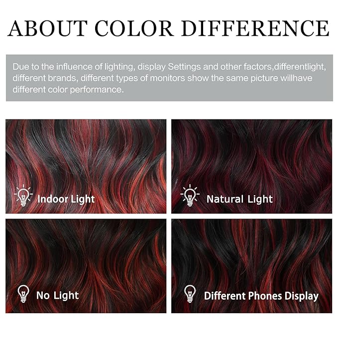 Black Red Highlight Long Wavy Wig with Curtain Bang 26 Inch Red Black Ombre Synthetic Heat Resistant with Dark Root Wig for Women Daily Party used.