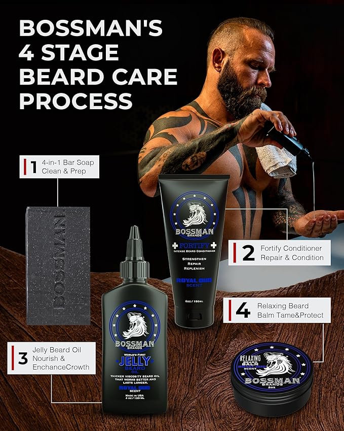 Bossman Jelly Beard Oil for Men & Beard Balm for Men Combo - Royal Oud Scent