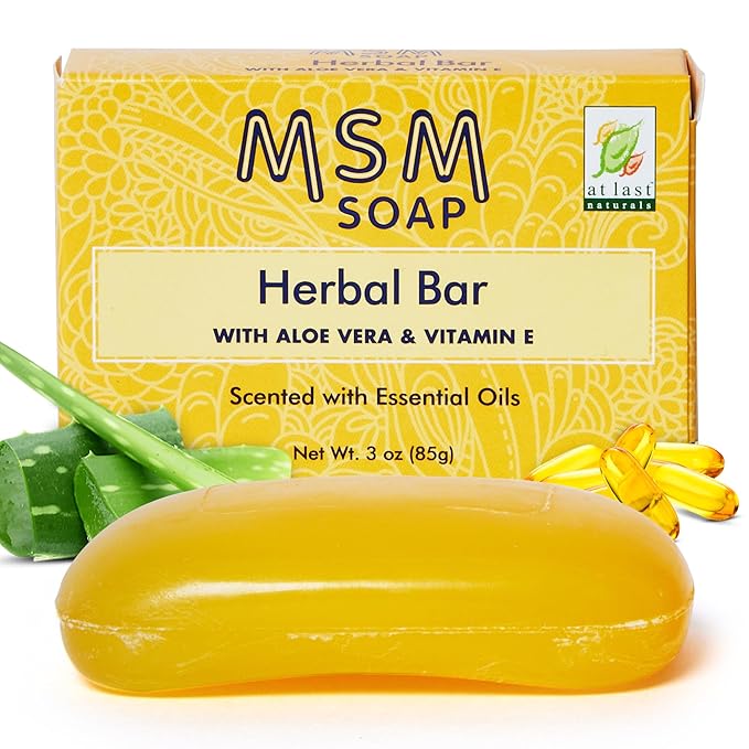 At Last Naturals MSM Soap Bar Body Soap for Women Fine Line and Wrinkle Reduction Herbal Moisturizer with Aloe Vera Vitamin E and Essential Oils Deep Cleansing for Sensitive Skin 3 Ounce (Pack of 1)