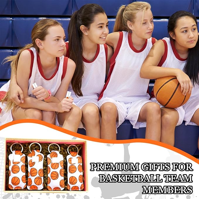 18 Sets Party Favors Lip Balm and Lipstick Holder Keychain Bulk Sport Ball Team Gifts Natural Moisturizing Lip Balm Keychains Pouch for Team Gifts Sports Party Supplies(Basketball)