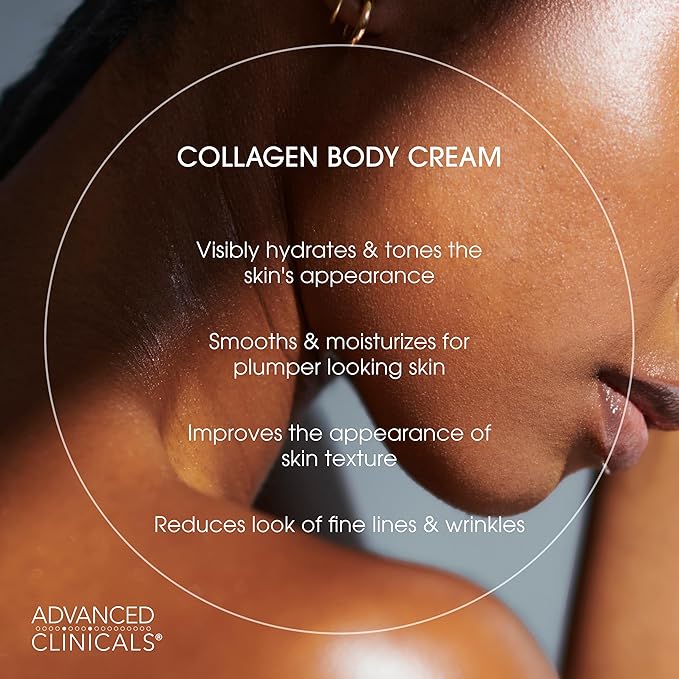 Advanced Clinicals Collagen Body Oil + Collagen Cream Body Lotion & Face Cream Beauty Skin Care 2PC Bundle – Tighten, Firm, & Hydrate Moisturizer Set For Scars, Wrinkles, Crepey Skin, & Stretch Marks