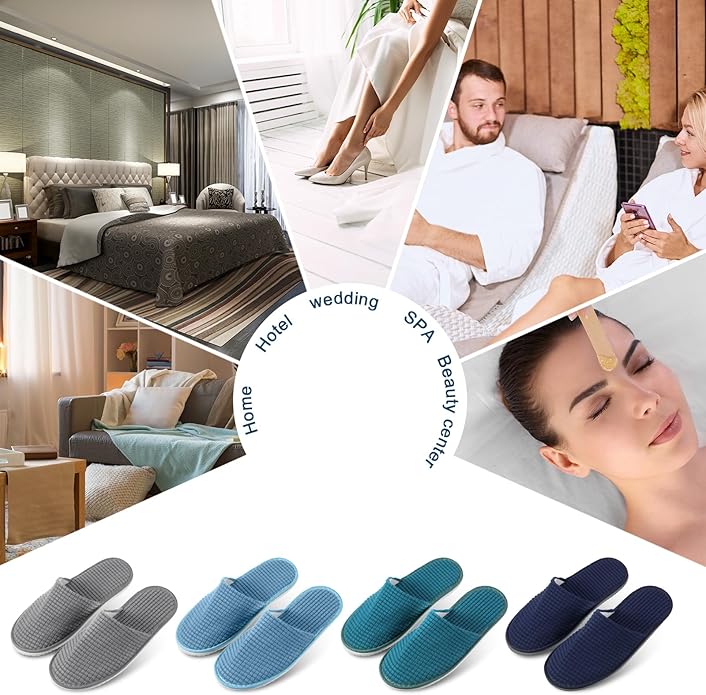 Geyoga 12 Pair House Slipper for Guest Non Slip Disposable Slipper for Travel Washable Reusable Closed Toe Hotel Bridesmaid Indoor Spa Wedding Party Shoeless Home