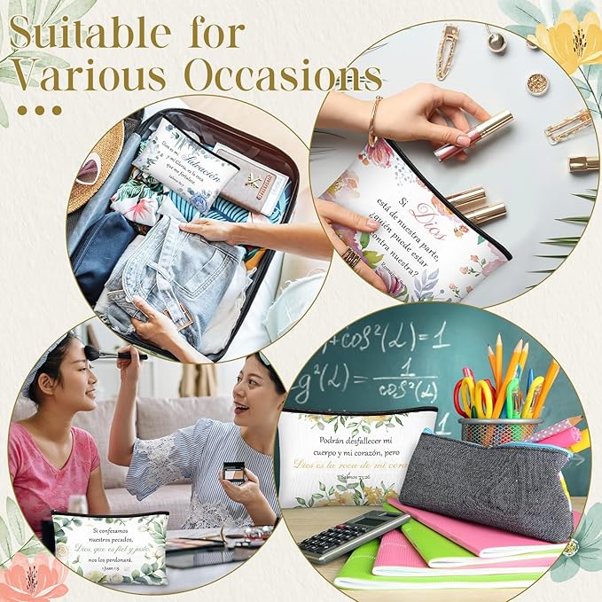 Jetec 30 Pcs Christian Gift for Women Religious Mother's Day Gifts Cosmetic Bags Inspirational Bible Verse Pencil Pouch Makeup Bags with Zipper for Travel Women Mother Sister(Spanish Bright Style)