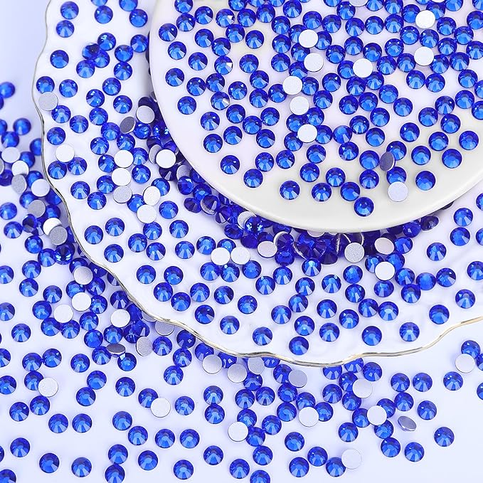 10000PCS Royal Blue Rhinestones Bulk, Flat Back Crystal Glass Stone Round Gems,SS10, 2.7-2.9mm