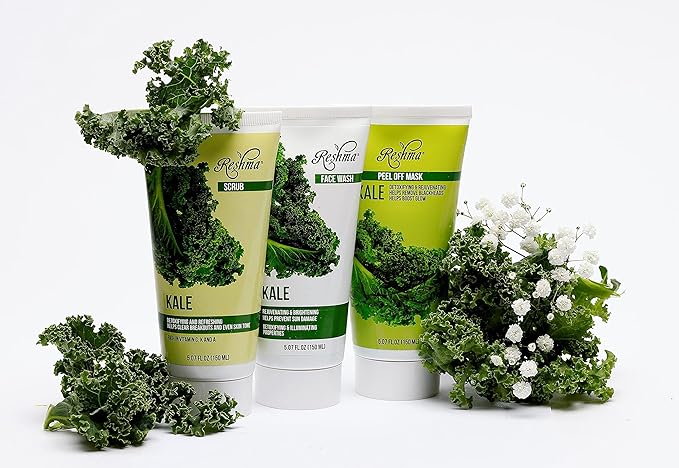 Reshma Beauty Kale Trio - Superfood Skincare Bundle |Face Wash, Scrub, and Peel Off Mask | Removes Blackheads & Excess Oil | Pore Purifying and Cleansing | Skincare Gift Set for All Skin Types