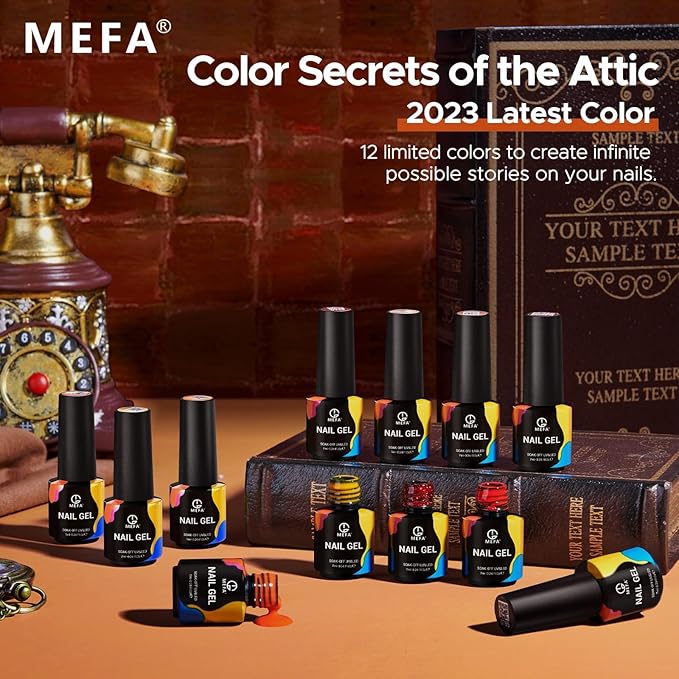 MEFA Gel Nail Polish Set, 12 Colors Gel Nail Kit Pink Red Black Glitter White Blue Yellow Purple Collection with Classic Color for Starters Nail Art Manicure at Home DIY Salon Gifts