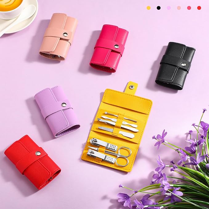 WILLBOND 12 Sets Manicure Set Nail Clippers Pedicure Kit 7 in 1 Stainless Steel Professional Pedicure Set Grooming Kits Nail Care Tools with Travel Case Multi Color(Bright Colors)