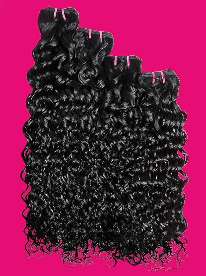 Human Hair Bundles Hair Extensions 16 18 20 22 Inch Water Wave 100% Unprocessed Curly Brazilian Virgin Hair Wet and Wavy 4 Bundles Human Hair Natural Black
