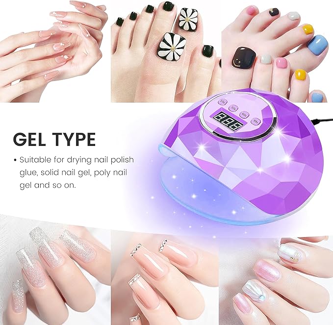 AIJIMEI Diamond Purple Nail Lamp Nail Dryer Nail Tools LED Gel Nail Lamp 86W Gel Nail Light Nail Polish Dryer for Professional and Beginner (Purple Diamond)