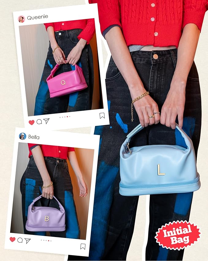 Trendy Gifts for Women, Personalized Makeup Bag with Handle, Initial Double Layer Cosmetic Bag with Makeup Brush Organizer, Customized Gifts for Woman, Gifts for 20 Year Old Female