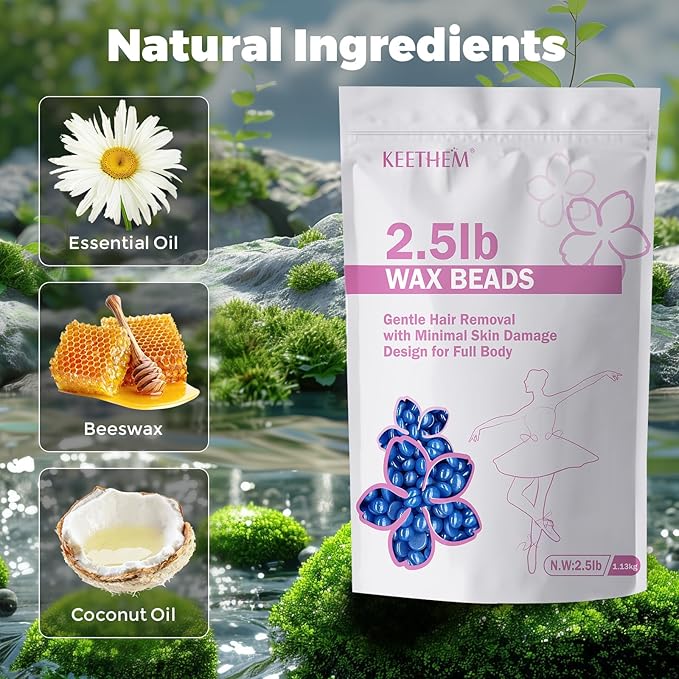Wax Beads, Hard Wax Beads Hair Removal - 2.5 lbs Wax Beads for Sensitive Skin - Hard Wax Recommended for Full Body Bikini Brazilian Waxing (Chamomile)