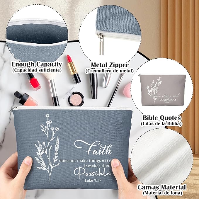 20 Pcs Christian Gifts for Women Religious Makeup Bags Cosmetic Inspirational Bible Verse Pencil Pouch with Zipper Mothers Day Thank You Church Gift Mom Travel Employee(Neutral,Aesthetic)