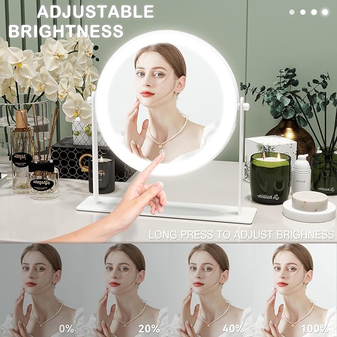 10"x10" Lighted Makeup Mirror, Vanity Mirror with Lights, Dimmable Touch Screen, Light up Mirror, Portable Travel Mirror, Cosmetic Mirror for Makeup Desk, 360° Rotation, Women Gift