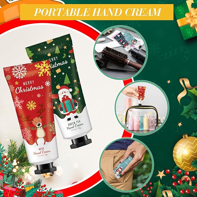 48 Christmas Hand Cream Gift Set Christmas Stocking Stuffers Hand Cream Travel Size Care Cream Bulk Mini Hand Lotion for Dry Cracked Hands Employees Colleagues Teacher Gifts