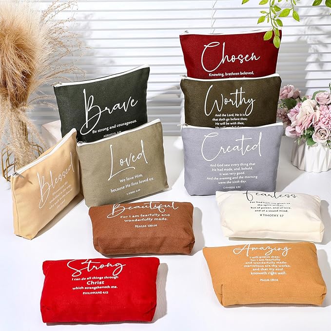 20 Pcs Christian Gifts for Women Religious Makeup Bags Cosmetic Inspirational Bible Verse Pencil Pouch with Zipper Mothers Day Thank You Church Gift Mom Travel Employee(Joyous,Bible Words)