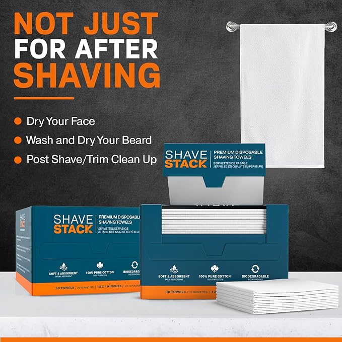 100% Cotton Shaving Towels for Men - 30 Ct, 12 x 10” - Super Soft Face Towel for Drying Face, Disposable Dry Wipes & Wash Cloths in One, Ideal Shaving Kit Accessory & Barber Supplies