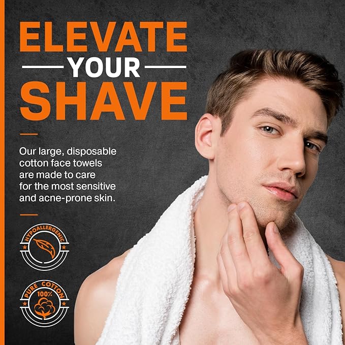 100% Cotton Shaving Towels for Men - 30 Ct, 12 x 10” - Super Soft Face Towel for Drying Face, Disposable Dry Wipes & Wash Cloths in One, Ideal Shaving Kit Accessory & Barber Supplies
