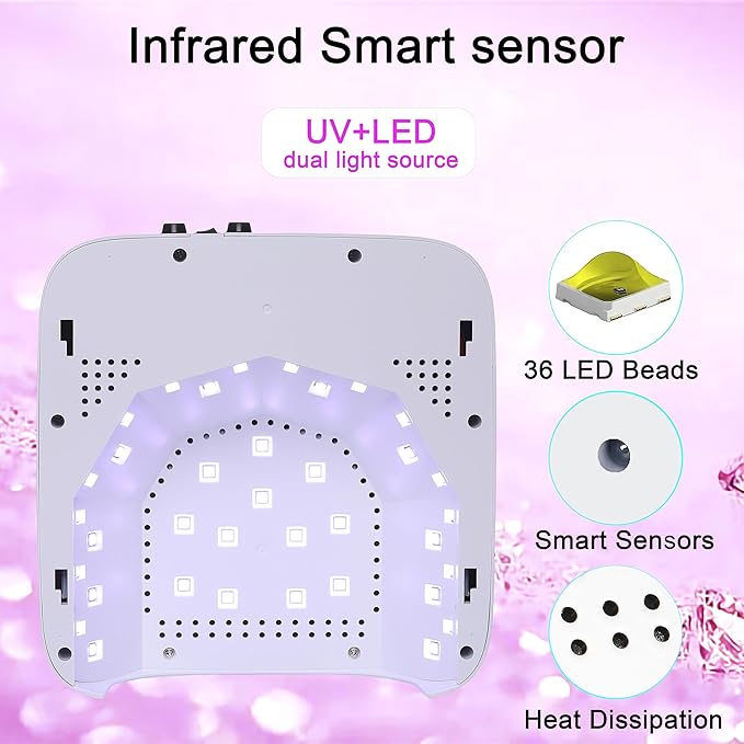 72W Cordless Led Nail Lamp, Rechargeable Nail Dryer, Portable Gel UV Led Nail Light with 4 Timer Setting Sensor, Professional Gel Nail Lights Nail Art Manicure Tools for Home and Salon