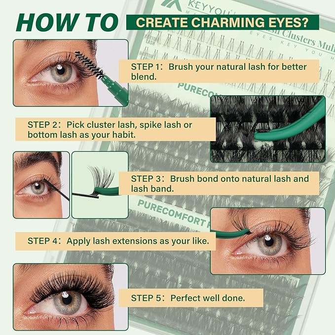 Lash Extension Kit with Bottom Lashes Mixed 5-18mm 80D 100D Eyelash Extension Kit Multi-Type Lash Clusters with Bond and Seal Applicator Remover DIY at Home