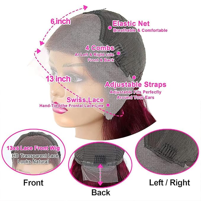 AIRDOT 99J Burgundy Lace Front Wigs Human Hair 13x6 Body Wave Lace Front Wigs Human Hair Pre Plucked with Baby Hair 180% Density Red Burgundy Wig Human Hair HD Lace Frontal Wigs for Women 28 Inch