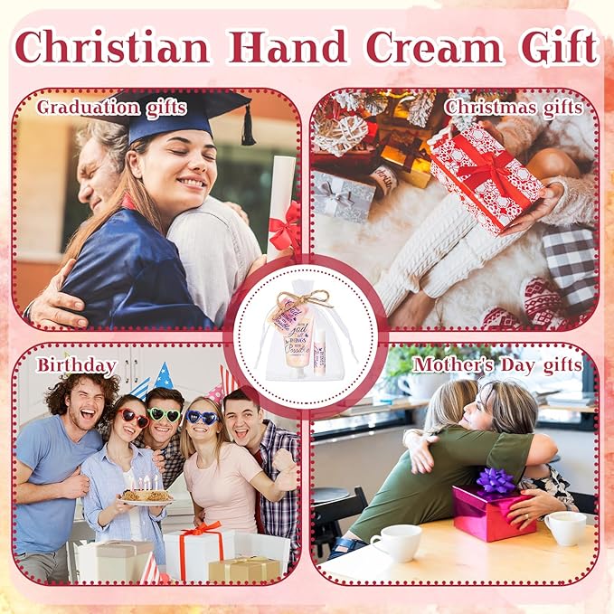 24 Sets Christian Hand Cream and Lip Balm Gift Set Christmas Christian Gift for Women Travel Size Hand Lotion Bible Verse Lip Balm Bulk for Baby Bridal Shower Mom Holiday Gift(Lovely)