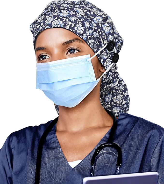 Satin Lined Work Cap with Button for Long Hair Women