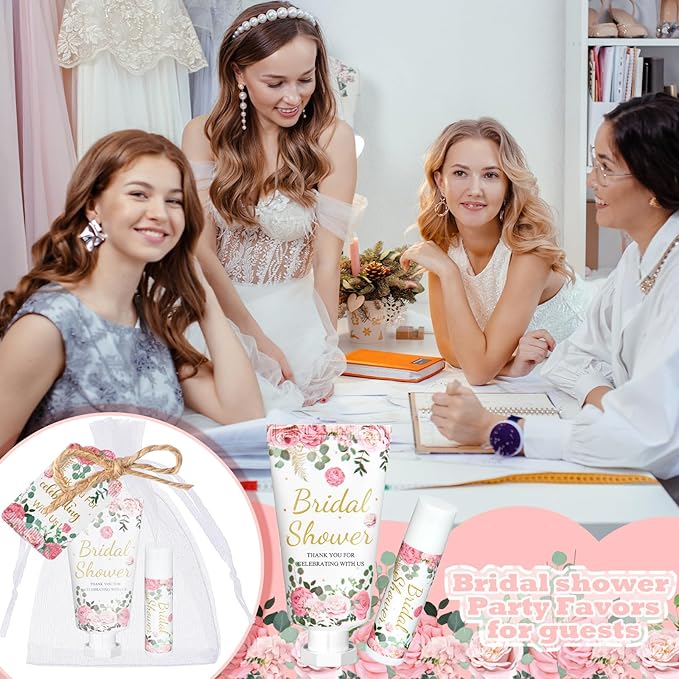 48 Sets Hand Cream and Lip Balm Baby Shower Gifts Set Party Favor Bridal Wedding Gifts for Guests with Thank You Cards Organza Bags Tags for Guests Women