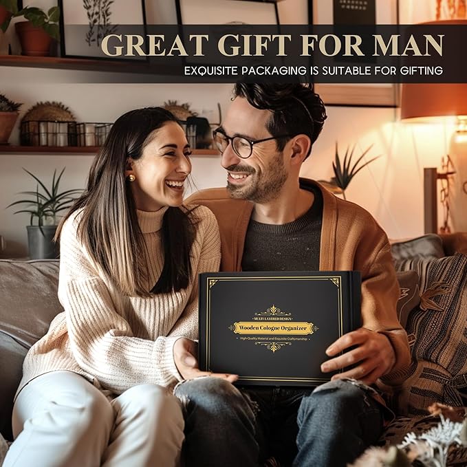 EOSAHR Modern Cologne Organizer for Men - 3 Tier Cologne Display with Storage Drawer - Perfume Organizer with Hidden Compartment - Great Gift for Dad and Boyfriend (Black)