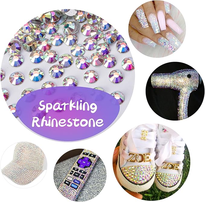 2000PCS Crystal AB Rhinestones Bulk, Flat Back Crystal Glass Stone Round Gems,SS30, 6.4-6.6mm