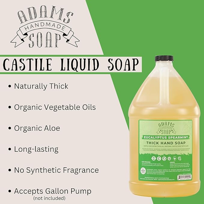 Adams Handmade Soap Liquid Organic Castile Thick Hand Soap 1 Gallon - Eucalyptus Spearmint