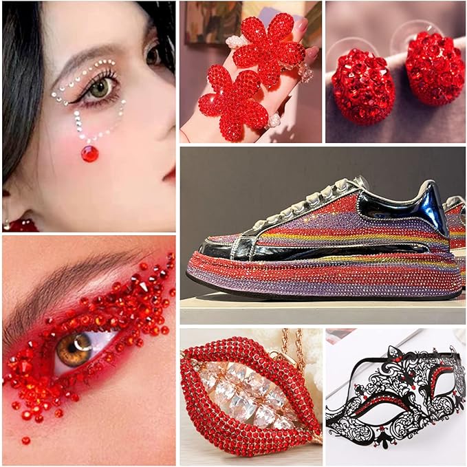 Beadsland Flatback Rhinestones Bulk,14400pcs Red Rhinestones for Crafts Clothes DIY Decoration, Light Siam, SS6, 1.9-2.1mm