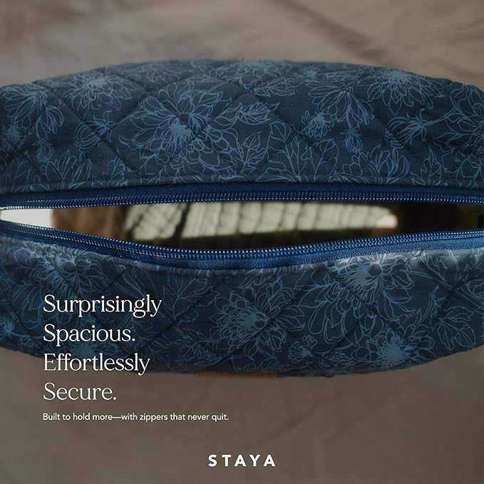 Staya Quilted Toiletry Pouch - Compact, Versatile, and Stylish Bag for All Your Essentials (Indigo Petals)
