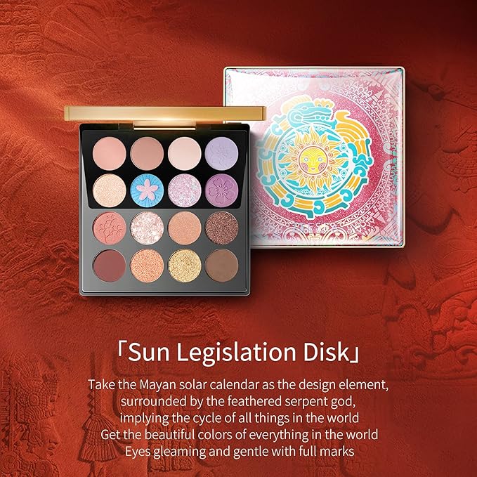 zeesea Egypt Eyeshadow Palette Maya Collection, Matte Shimmer Glitter Blendable High Pigmented 16 Shades Eye Makeup Palette (#08 CHERRY BLOSSOMS)