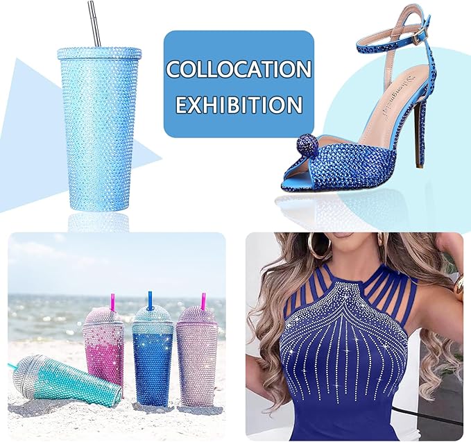 Blinginbox Flatback Rhinestones Bulk,14400pcs Crystal Round Loose Gemstones Glass Rhinestones for Crafts Makeup Nail Art Clothes Shoes DIY Decorations(SS10,2.7-2.9mm,Capri Blue)