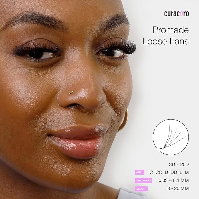Curacoro Promade 500 Fans - 3D to 16D Handmade Volume Lash Fans, C CC D DD L M Curls, Thickness 0.03~0.1mm, 8–20mm Length, Long-Lasting Eyelash Extension Fans (3D-0.07 CC, 11mm)