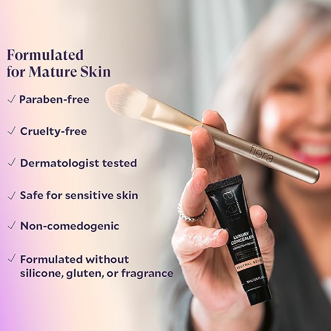 Fièra Luxury Concealer & Foundation with Anti-Aging Ingredients - Full Coverage for Dark Circles, Wrinkles, Fine Lines, and Spots, All-Day Wear For Mature Skin - Caramel, 0.5 FL. OZ. / 15 ML