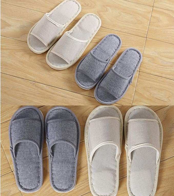 6 Pair of Open Toe Breathable Slippers,Solid Color Casual Slippers,Spa Slippers for Guests, Hotel, Travel, Unisex Universal Size Washable (3 gray medium size+3 beige large size)