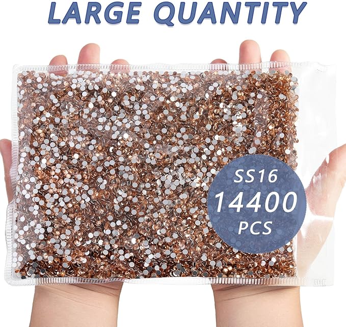 Beadsland Flatback Rhinestones Bulk,14400pcs Champagne Rhinestones for Nails Crafts Clothes DIY Decoration, Light Peach, SS16, 3.8-4.0mm