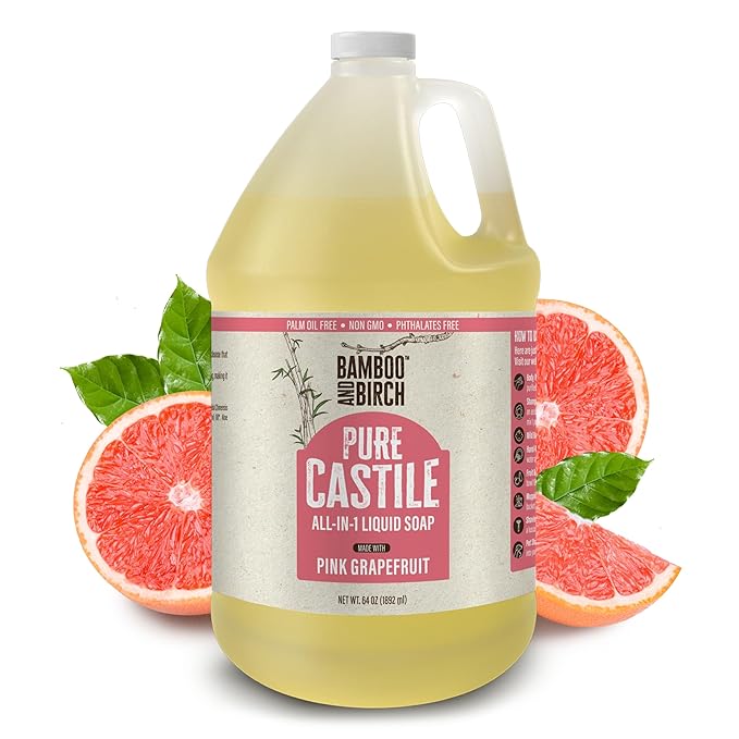 Pure Castile Soap Liquid Organic, Certified Palm Oil Free Natural Soap, Citrus Grapefruit, 64 oz