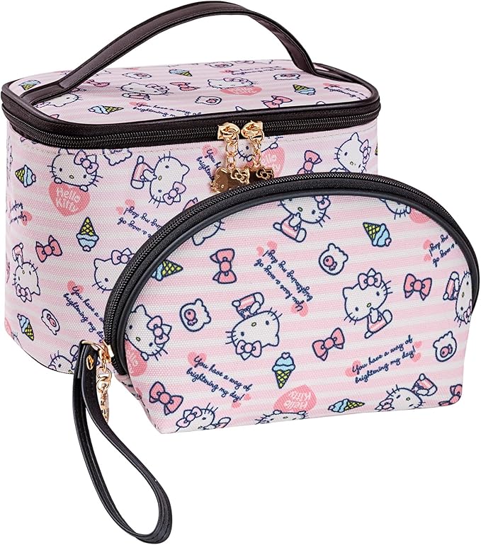 AmBealla Cosmetic Bag Large Makeup Bags Pink Travel Case with Makeup Brush Holder,2PCS Cosmetic Organizer for Women, Toiletry Storage Bag for Skincare & Beauty Tools Sweet Cute for Girls