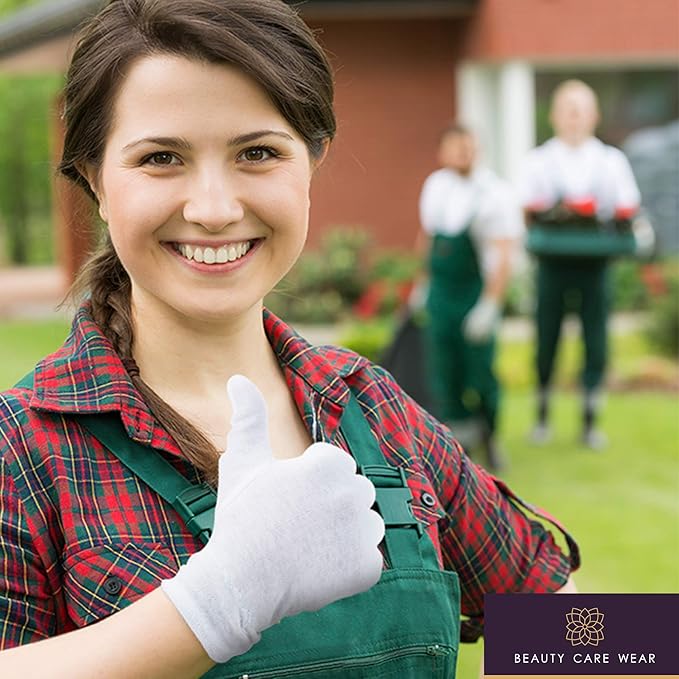 White Gloves Medium (10 pair) - Cotton Gloves for Eczema, Cotton Gloves for Dry Hands, White Cotton Gloves for Women, Spa Glove, Lotion Glove, Sleeping Glove