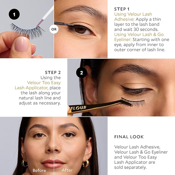 Velour Effortless Lashes, Natural Looking False Eyelashes, Fluffy & Lightweight No Trim Eyelashes, Reusable Fake Lashes For All Eye Shapes, Vegan & Cruelty-Free, Lash Glue not Included (No Drama)