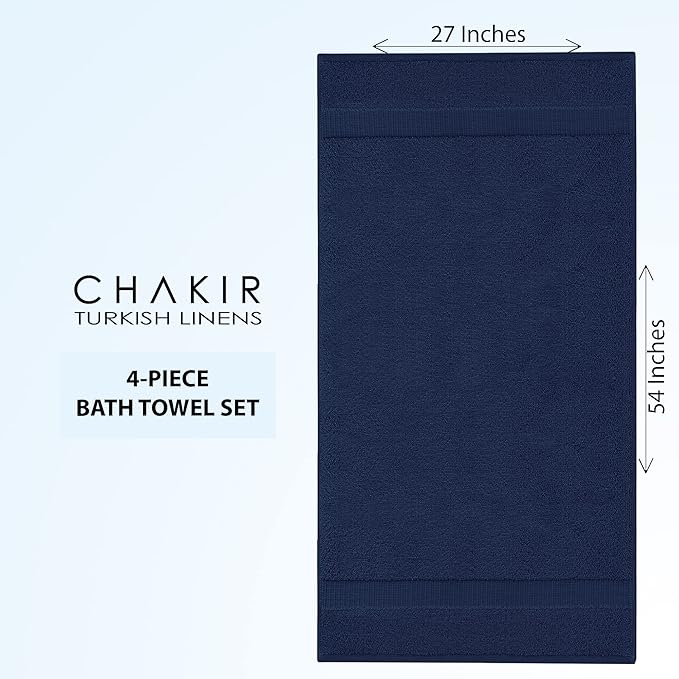 Chakir Turkish Linens Premium Cotton Absorbent Turkish Towels (Bath Towel - Set of 4, Navy Blue)