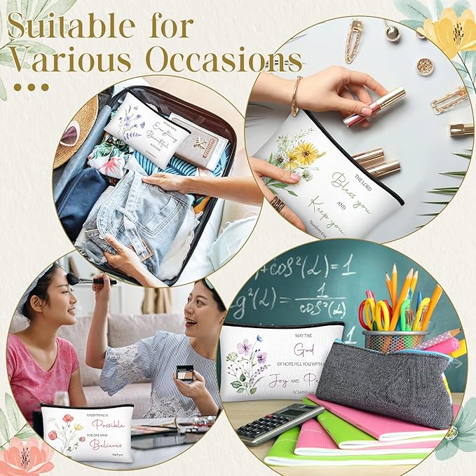 Jetec 30 Pcs Christian Gift for Women Religious Mother's Day Gifts Cosmetic Bags Inspirational Bible Verse Pencil Pouch Makeup Bags with Zipper for Travel Women Mother Sister(Flower Style)