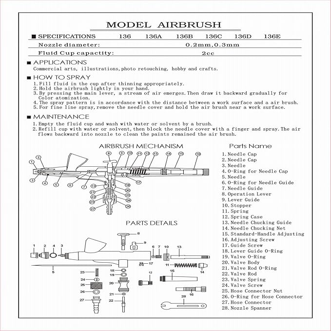 Pinkiou Mini Airbrush Makeup Spary Gun 0.4mm Needle Air Brush for Nail Temporary Tattoo (Single Gun)