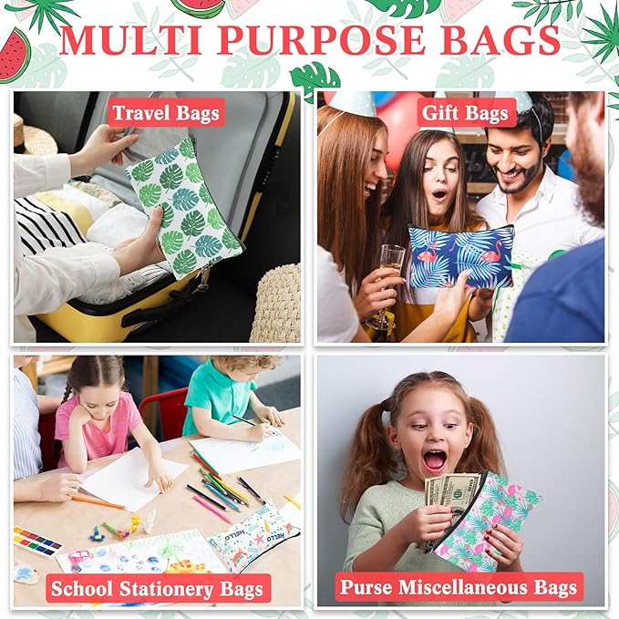 24 Pieces Makeup Bags Bulk Canvas Cosmetic Bags Purse Organizer Zipper Cosmetic Pouch Portable Travel Toiletry Pouch for Women Men Gifts, 7 x 4 Inch (Tropical)