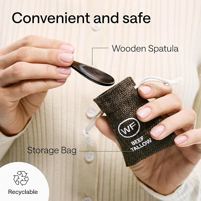 Grass Fed Beef Tallow for Skin and Face with Avocado Oil - Dry Skin Moisturizer for Men & Women - Beef Tallow Balm for Face, 1 Wooden Spatula & Bag